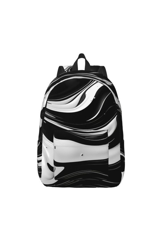 Abstract Black White Swirls for Canvas Backpack,Travel Rucksack Unisex Knapsack Laptop Backpack for Work & College -Medium