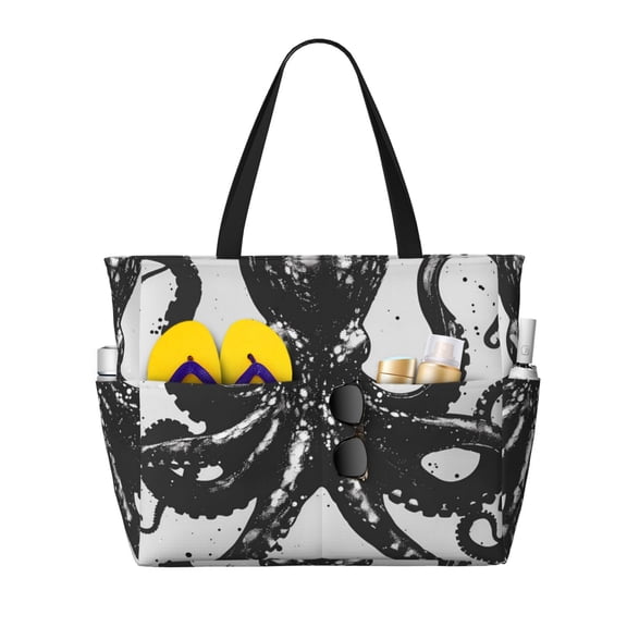 Defioc Abstract Ink Octopus Pattern Beach Bag for Women - Large Beach Tote Bag Waterproof Sandproof Swim Pool Bag Everyday Bag Handbags with Zipper