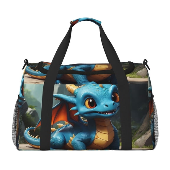 Defioc Adorable Blue Baby Dragon Print Hand Travel Bag - Foldable Travel Duffel Bags for Men Women -Sport Gym Bag - Overnight Travel Duffel Bag - Adjustable Shoulder Strap