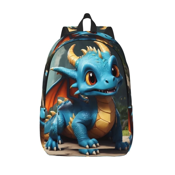 Defioc Adorable Blue Baby Dragon for Canvas Backpack,Travel Rucksack Unisex Knapsack Laptop Backpack for Work & College -Small