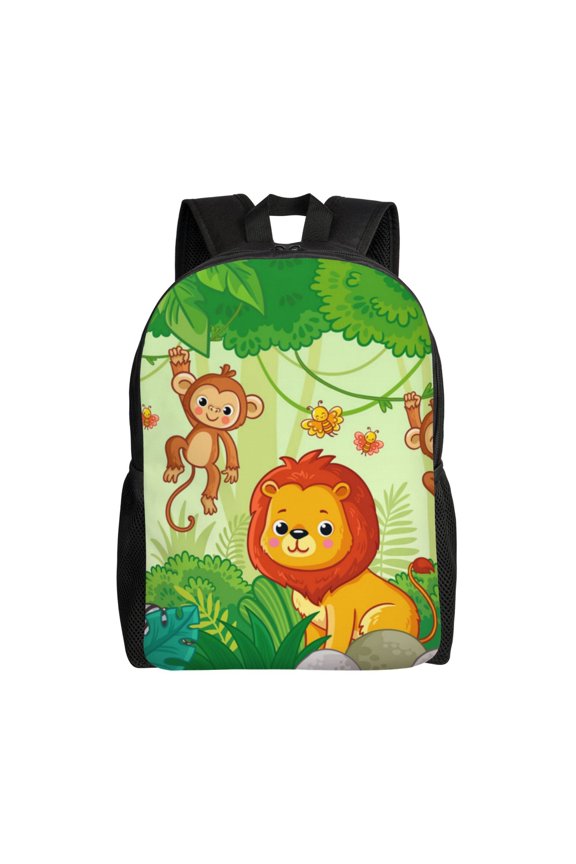 African Animals in the Jungle Print Backpack -Travel,or Work Bookbag Daypacks with 15-Inch Laptop Sleeve and Dual Water Bottle Pockets