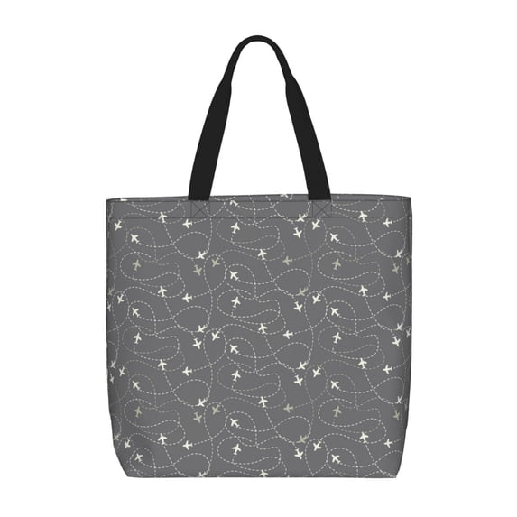 Defioc Airplane Routes Around The World Pattern Tote Bag for Women,Large Capacity Tote Bag with Zipper Casual Shoulder Handbags Shopping Bag