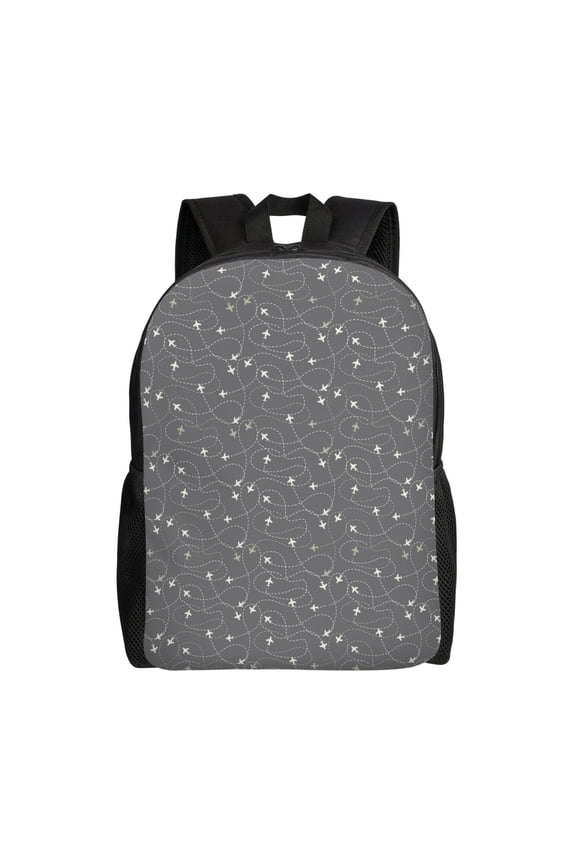 Airplane Routes Around The World Print Backpack -Travel,or Work Bookbag Daypacks with 15-Inch Laptop Sleeve and Dual Water Bottle Pockets