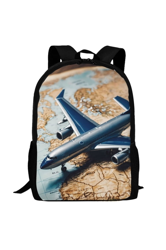 Airplane World Map Adventure Pattern Carry on Backpack,16.5x12.5x5.5 Personal Item Bag Carry On Backpack Water Resistant Lightweight Daypack