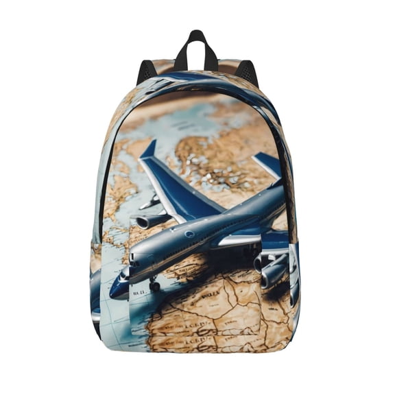 Defioc Airplane World Map Adventure for Canvas Backpack,Travel Rucksack Unisex Knapsack Laptop Backpack for Work & College -Medium