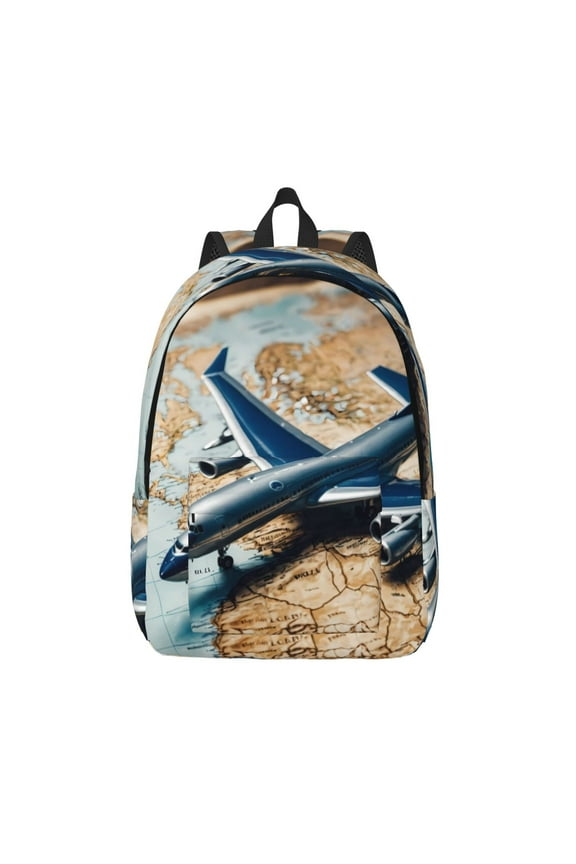 Airplane World Map Adventure for Canvas Backpack,Travel Rucksack Unisex Knapsack Laptop Backpack for Work & College -Medium