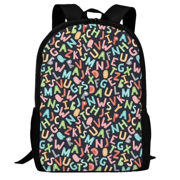 Defioc Alphabet Pattern Carry on Backpack,16.5x12.5x5.5 Personal Item Bag Carry On Backpack Water Resistant Lightweight Daypack