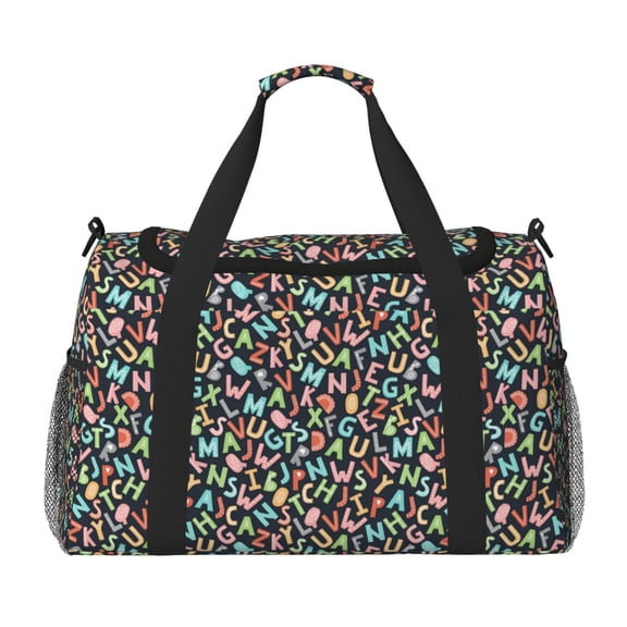 Defioc Alphabet Print Hand Travel Bag - Foldable Travel Duffel Bags for Men Women -Sport Gym Bag - Overnight Travel Duffel Bag - Adjustable Shoulder Strap