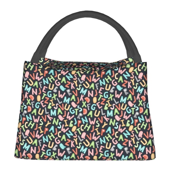 Defioc Alphabet Print Lunch Bag for Women Men,Insulated Lunch Bag Leakproof Cooler Tote Bag Organizer for Work Picnic or Travel