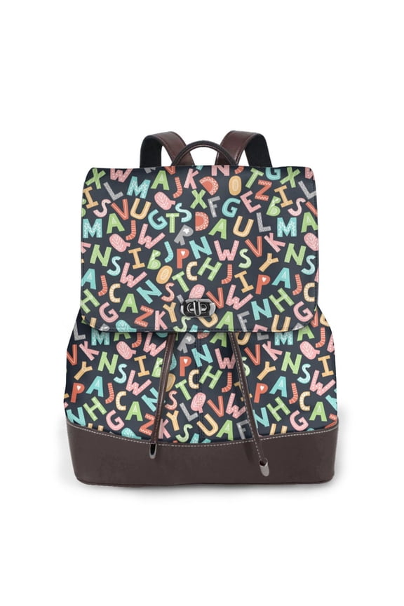 Alphabet Print PU Leather Backpack,Backpack Purse for Women Fashion Multipurpose Design Handbag Ladies Bags Travel Backpack