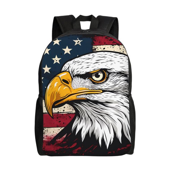 Defioc American Bald Eagle Print Backpack -Travel,or Work Bookbag Daypacks with 15-Inch Laptop Sleeve and Dual Water Bottle Pockets