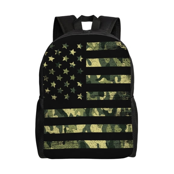 Defioc American Flag Camo Print Backpack -Travel,or Work Bookbag Daypacks with 15-Inch Laptop Sleeve and Dual Water Bottle Pockets