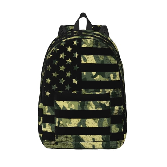 Defioc American Flag Camo for Canvas Backpack,Travel Rucksack Unisex Knapsack Laptop Backpack for Work & College -Medium