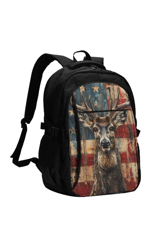 American Flag Deer Art for Travel Backpack for Women,15.6 inch Laptop Backpack Carry On Backpack Personal Item Travel Bag Daypack for School Weekender Business Trip
