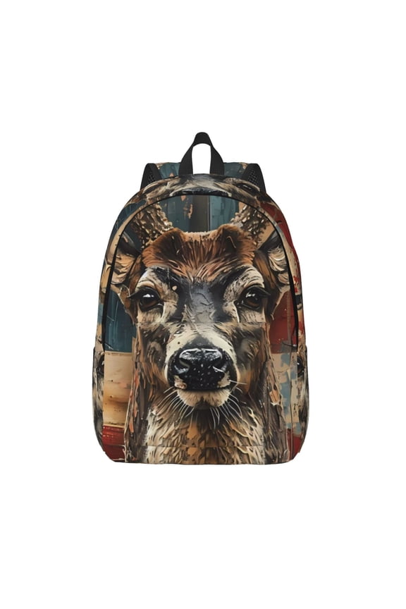 American Flag Deer Art for Canvas Backpack,Travel Rucksack Unisex Knapsack Laptop Backpack for Work & College -Medium