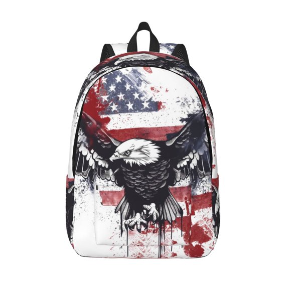 Defioc American Flag Eagle Art for Canvas Backpack,Travel Rucksack Unisex Knapsack Laptop Backpack for Work & College -Medium