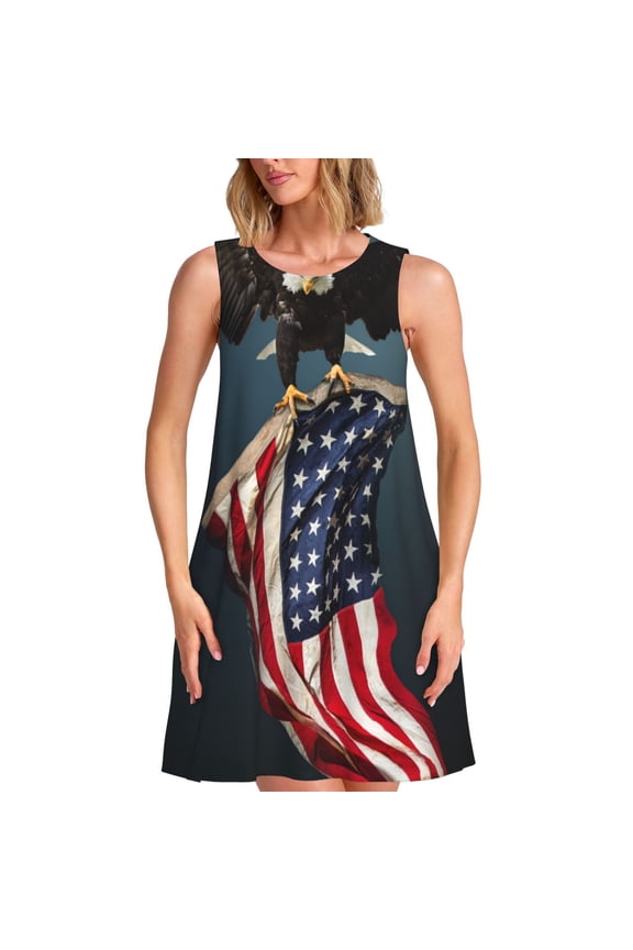 American Flag Pattern Women's Summer Dresses 2025 Beach Casual Sleeveless Tank Loose Sundress Beach Vacation Clothes with Pocket -Medium