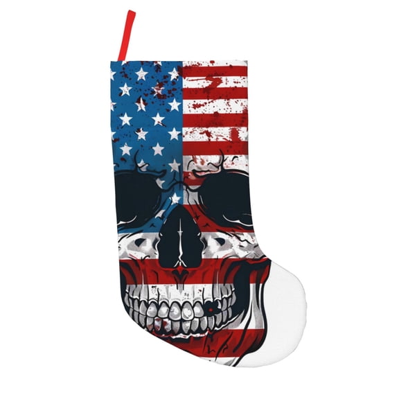Defioc American Flag Skull for Christmas Stockings 18" Personalized Holiday Stocking for Family, Farmhouse Decor, Xmas Tree Decoration, 1 Pack
