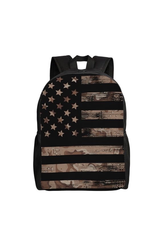 American Flag with Desert Camouflage Print Backpack -Travel,or Work Bookbag Daypacks with 15-Inch Laptop Sleeve and Dual Water Bottle Pockets