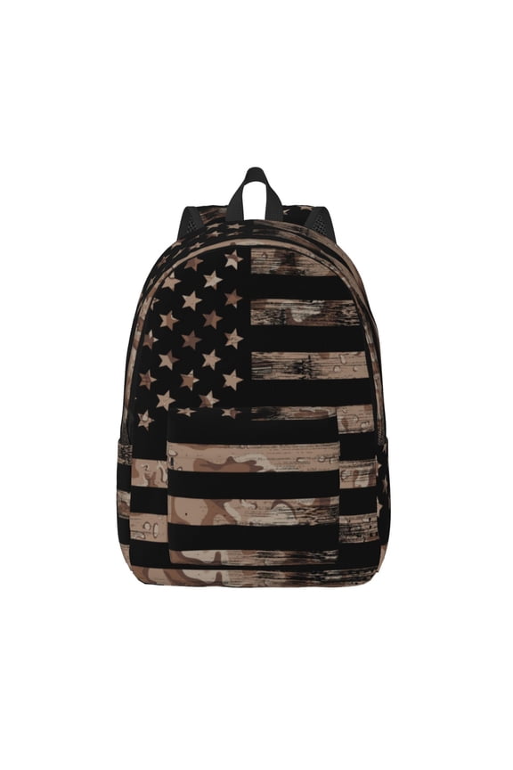American Flag with Desert Camouflage for Canvas Backpack,Travel Rucksack Unisex Knapsack Laptop Backpack for Work & College -Medium