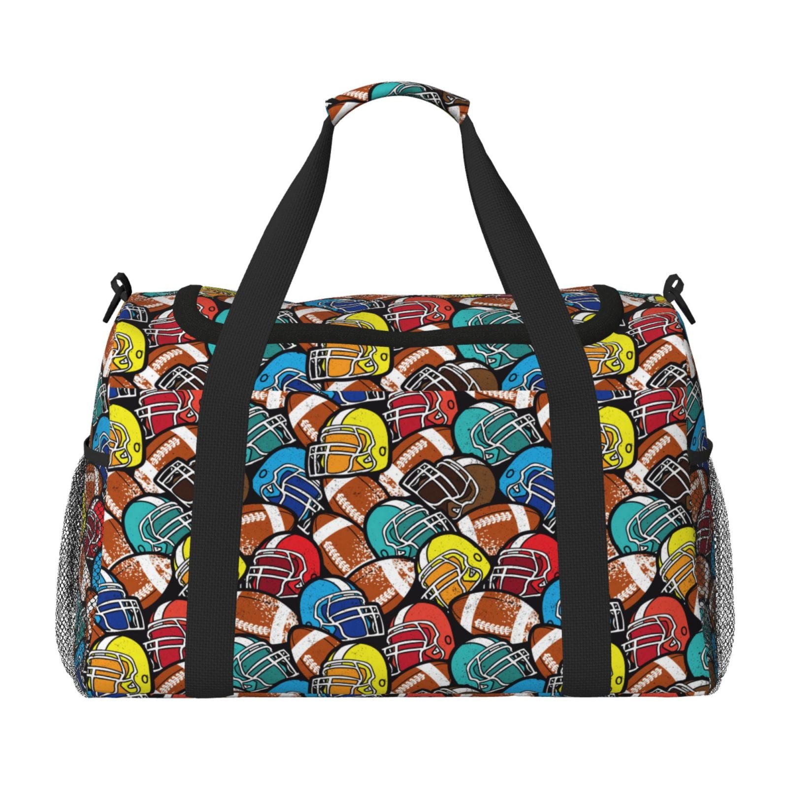 Defioc American Football Print Hand Travel Bag - Foldable Travel Duffel Bags for Men Women -Sport Gym Bag - Overnight Travel Duffel Bag - Adjustable Shoulder Strap