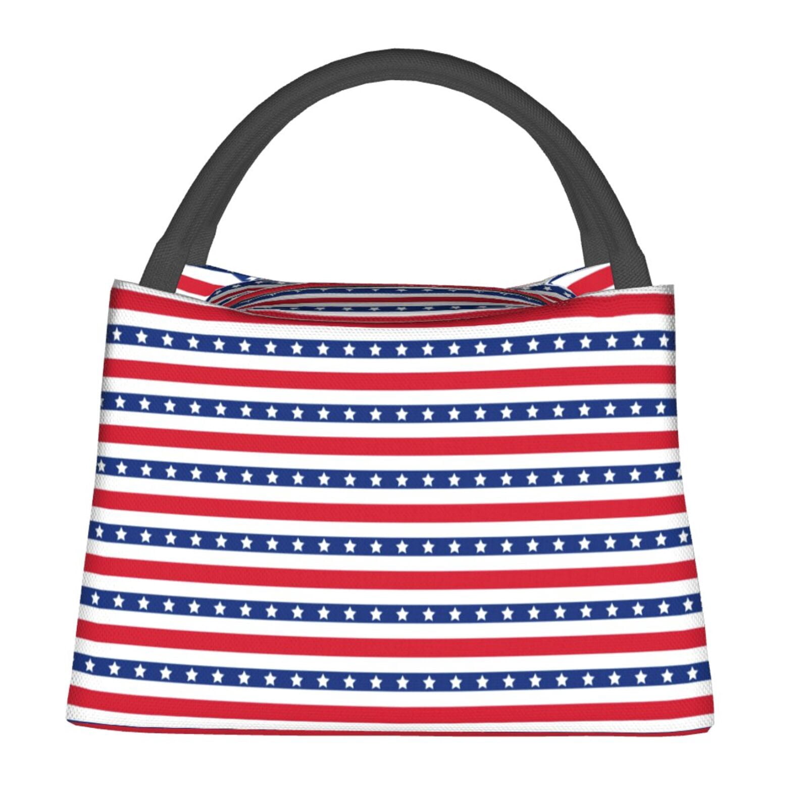 Defioc American Patriotic Stars And Stripes Print Lunch Bag for Women Men,Insulated Lunch Bag Leakproof Cooler Tote Bag Organizer for Work Picnic or Travel