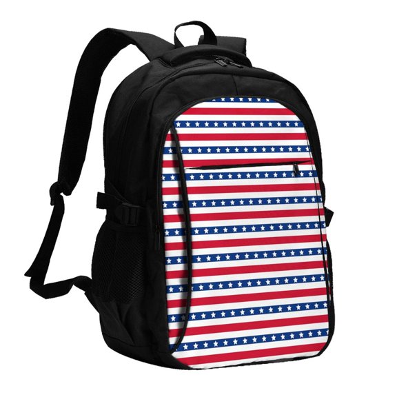 Defioc American Patriotic Stars And Stripes for Travel Backpack for Women,15.6 inch Laptop Backpack Carry On Backpack Personal Item Travel Bag Daypack for School Weekender Business Trip