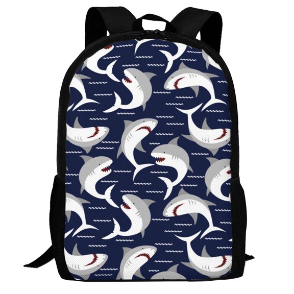 Defioc Angry Shark Pattern Carry on Backpack,16.5x12.5x5.5 Personal Item Bag Carry On Backpack Water Resistant Lightweight Daypack