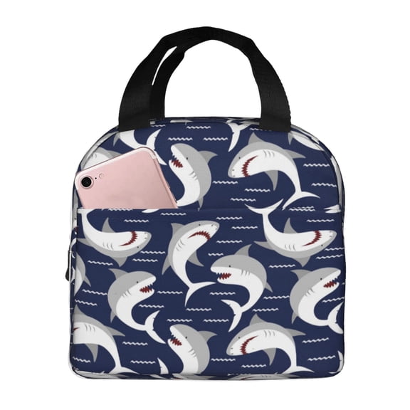 Defioc Angry Shark Print Lunch Box,Lunch Bag for Women Men Reusable Insulated Lunch Tote for Work/Office/Picnic/Travel