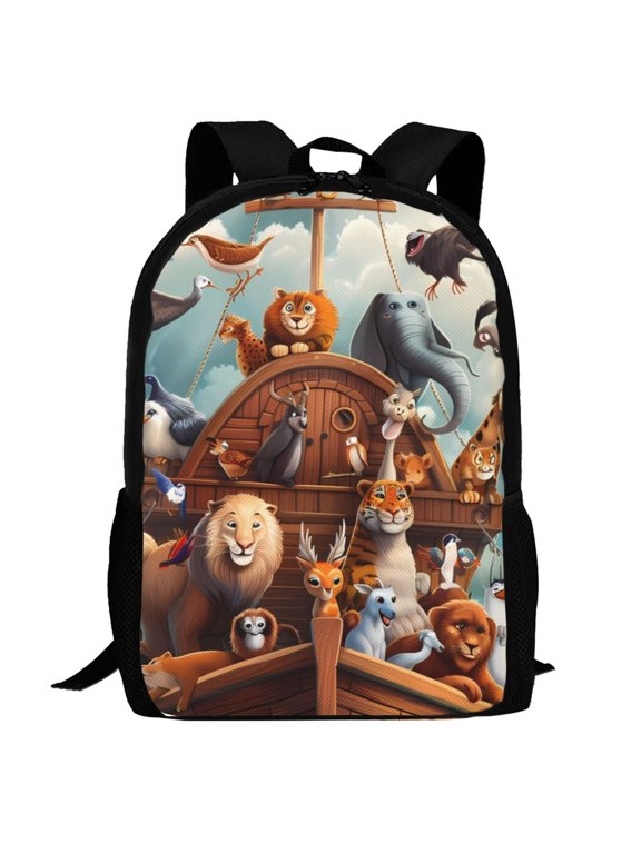 Animal Filled Noahs Ark Pattern Carry on Backpack,16.5x12.5x5.5 Personal Item Bag Carry On Backpack Water Resistant Lightweight Daypack