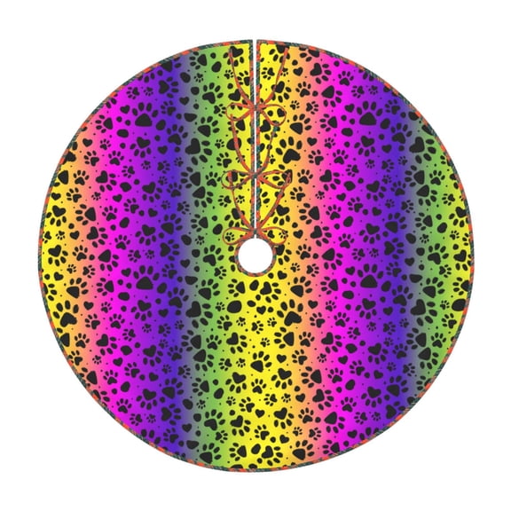 Defioc Animal Paw Rainbow for Christmas Tree Skirt Snowman Xmas Tree Skirt Farmhouse Christmas Decorations Tree Mat for Holiday Party Decor-30"