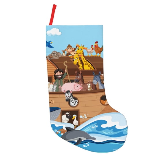 Defioc Animals on Noah's Ark Floating for Christmas Stockings 18" Personalized Holiday Stocking for Family, Farmhouse Decor, Xmas Tree Decoration, 1 Pack