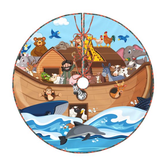 Defioc Animals on Noah's Ark Floating for Christmas Tree Skirt Snowman Xmas Tree Skirt Farmhouse Christmas Decorations Tree Mat for Holiday Party Decor-30"