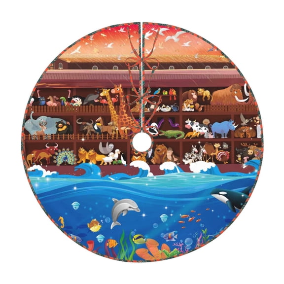 Defioc Animals On Noah's Ark2 for Christmas Tree Skirt Snowman Xmas Tree Skirt Farmhouse Christmas Decorations Tree Mat for Holiday Party Decor-30"