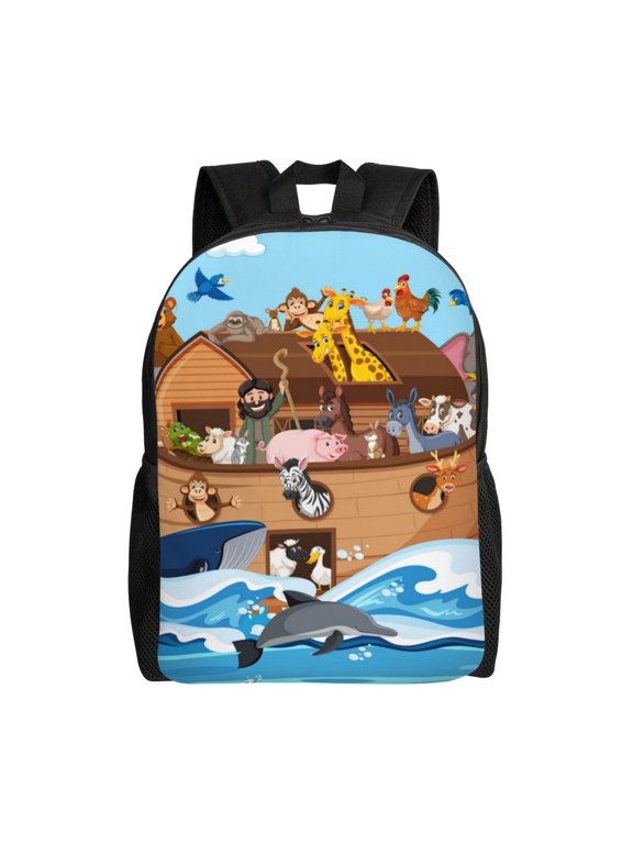 Animals on Noah's Ark Floating Print Backpack -Travel,or Work Bookbag Daypacks with 15-Inch Laptop Sleeve and Dual Water Bottle Pockets