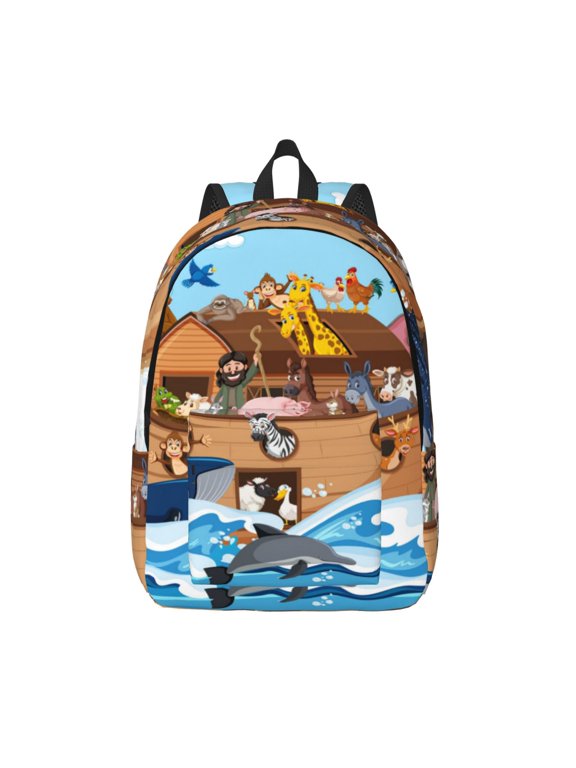 Animals on Noah's Ark Floating for Canvas Backpack,Travel Rucksack Unisex Knapsack Laptop Backpack for Work & College -Small