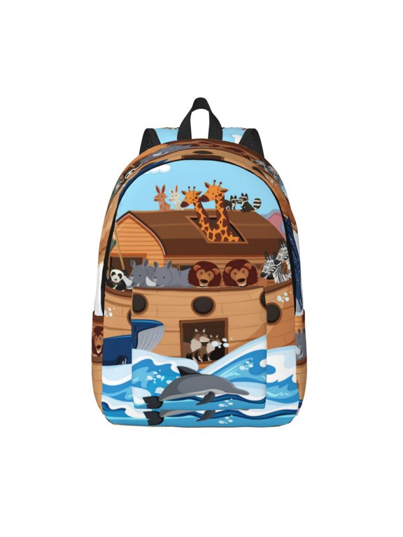 Animals on Noah's Ark for Canvas Backpack,Travel Rucksack Unisex Knapsack Laptop Backpack for Work & College -Small