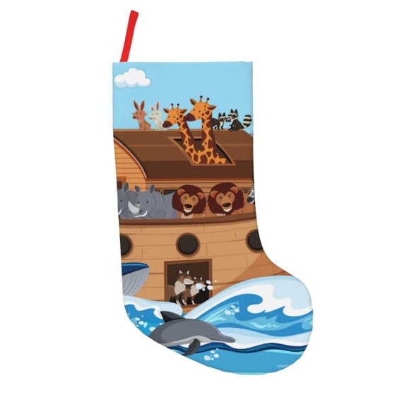 Defioc Animals on Noah's Ark for Christmas Stockings 18" Personalized Holiday Stocking for Family, Farmhouse Decor, Xmas Tree Decoration, 1 Pack