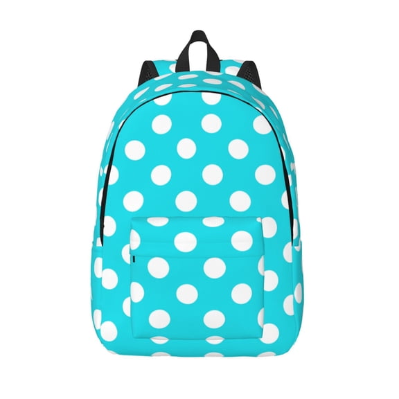 Defioc Aqua And White Polka Dot for Canvas Backpack,Travel Rucksack Unisex Knapsack Laptop Backpack for Work & College -Medium