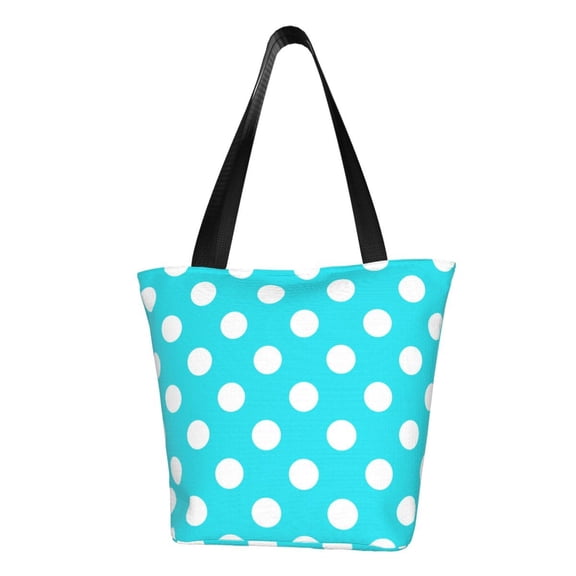 Defioc Aqua And White Polka Dot Print Tote Bag for Women,Shoulder Bag with Zipper Casual Tote's Handbag Big Capacity Shoulder Bag with Inner Pocket Fit for Shopping,Office,Travel