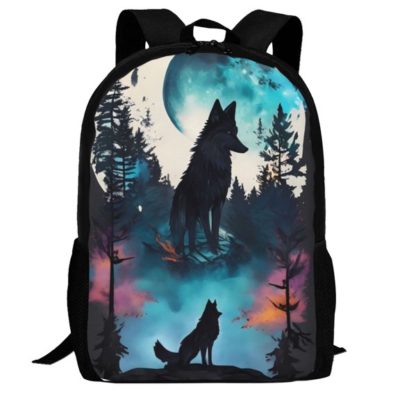 Defioc Artistic Moon Valley Wolf Pattern Carry on Backpack,16.5x12.5x5.5 Personal Item Bag Carry On Backpack Water Resistant Lightweight Daypack