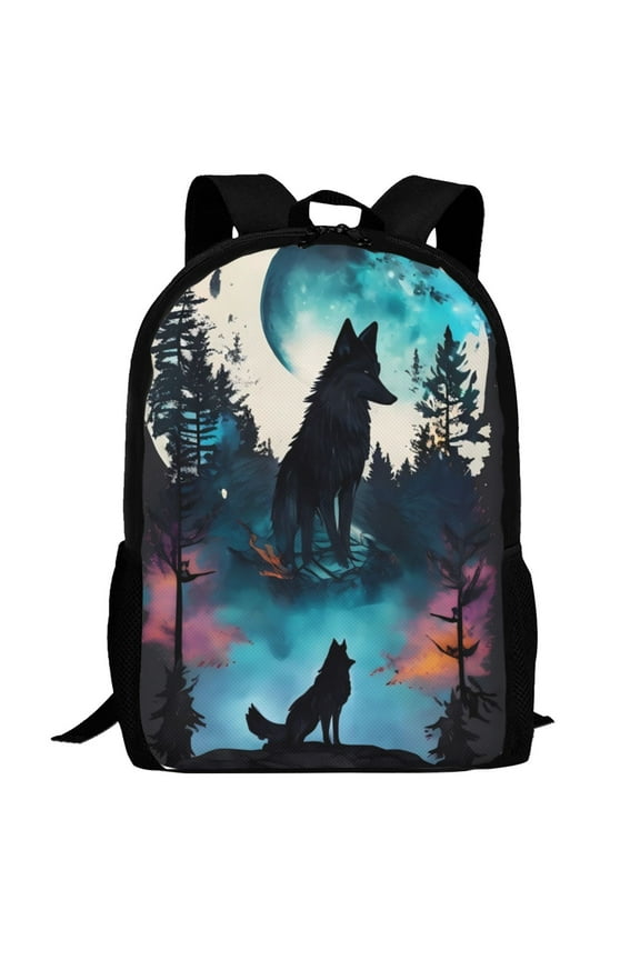 Artistic Moon Valley Wolf Pattern Carry on Backpack,16.5x12.5x5.5 Personal Item Bag Carry On Backpack Water Resistant Lightweight Daypack