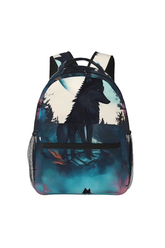 Artistic Moon Valley Wolf Pattern Laptop Backpack,Travel Backpack Outdoor Activities Bag Daypack for Travel Hiking Shopping Daily