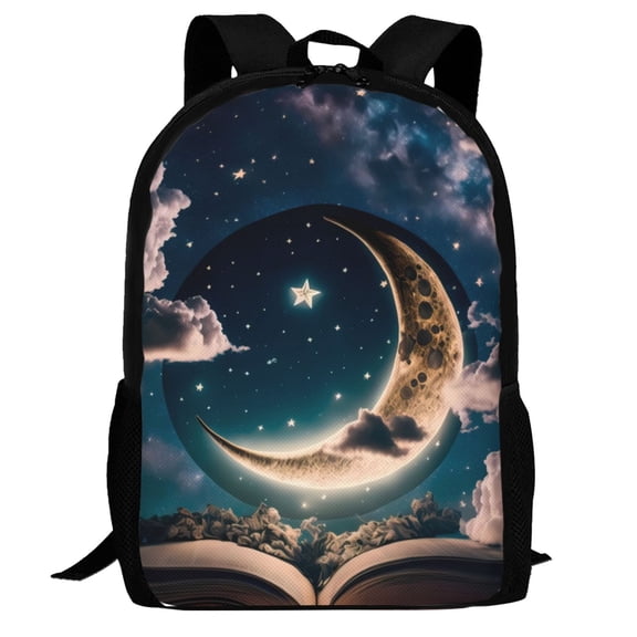Defioc Artistic Starry Sky Moon Book Pattern Carry on Backpack,16.5x12.5x5.5 Personal Item Bag Carry On Backpack Water Resistant Lightweight Daypack