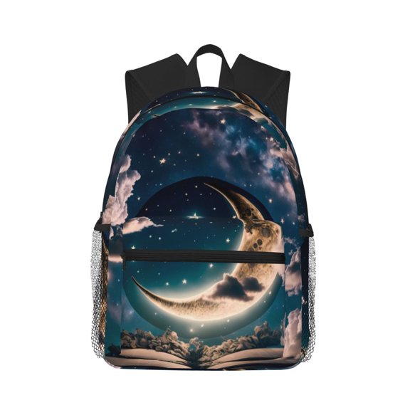 Defioc Artistic Starry Sky Moon Book Pattern Laptop Backpack for Men and Women,Casual Backpack Dayback Sports Bookbag for Travel Running Hiking
