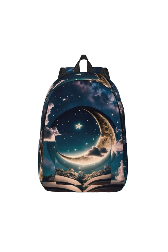 Artistic Starry Sky Moon Book for Canvas Backpack,Travel Rucksack Unisex Knapsack Laptop Backpack for Work & College -Medium