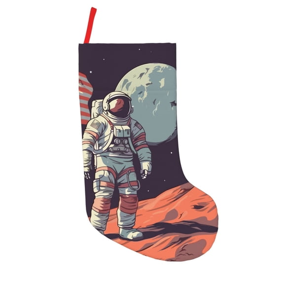 Defioc Astronaut With American Flag for Christmas Stockings 18" Personalized Holiday Stocking for Family, Farmhouse Decor, Xmas Tree Decoration, 1 Pack