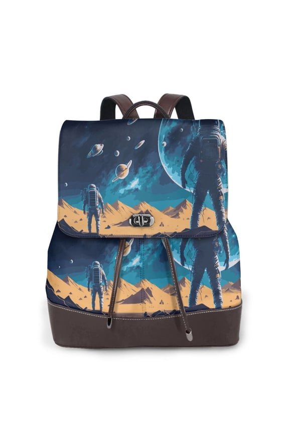 Astronaut In A Space Suit On The Planet Print PU Leather Backpack,Backpack Purse for Women Fashion Multipurpose Design Handbag Ladies Bags Travel Backpack