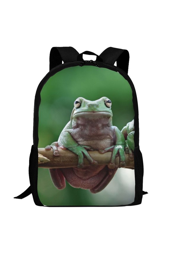 Australian White Tree Frog Sitting on Branch Pattern Carry on Backpack,16.5x12.5x5.5 Personal Item Bag Carry On Backpack Water Resistant Lightweight Daypack