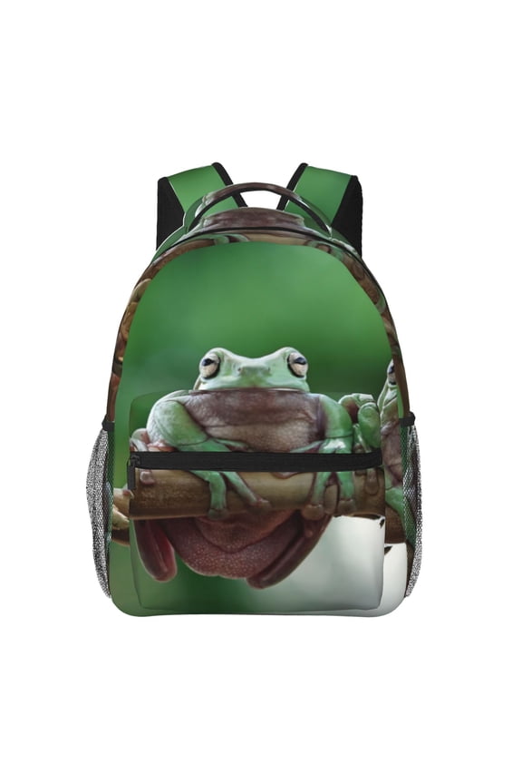 Australian White Tree Frog Sitting on Branch Pattern Laptop Backpack,Travel Backpack Outdoor Activities Bag Daypack for Travel Hiking Shopping Daily